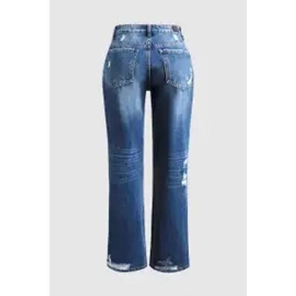 Ripped Low Waist Straight Leg Jeans, NWT, M - Picture 3 of 3